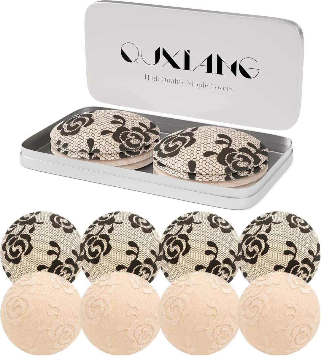 reusable silicone nipple covers in lace, beige and black