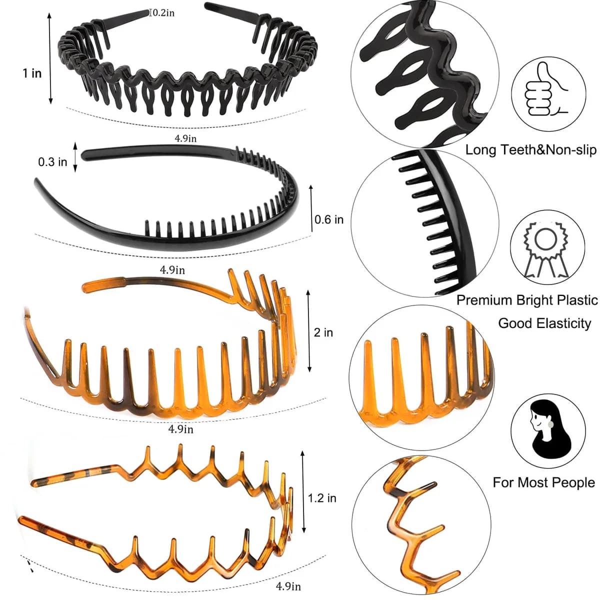 four styles of skinny teeth comb headbands, product photo