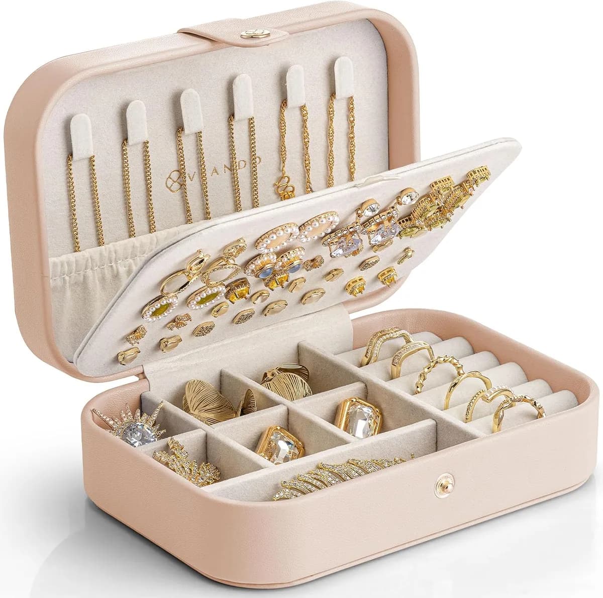 travel jewelry case in nude pink