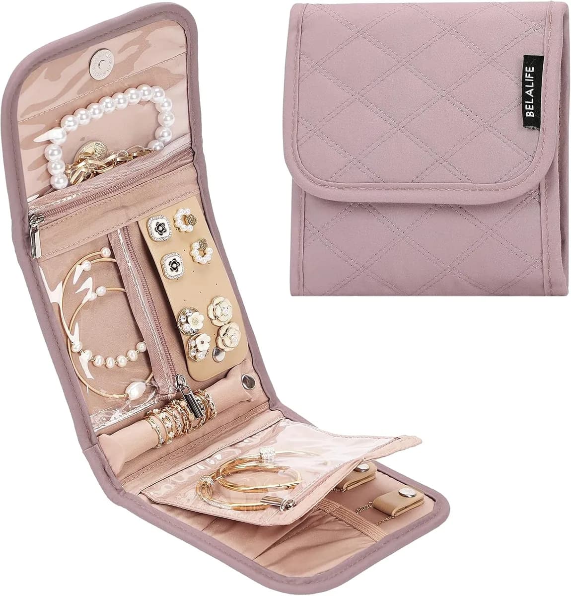 jewelry roll organizer in peach pink