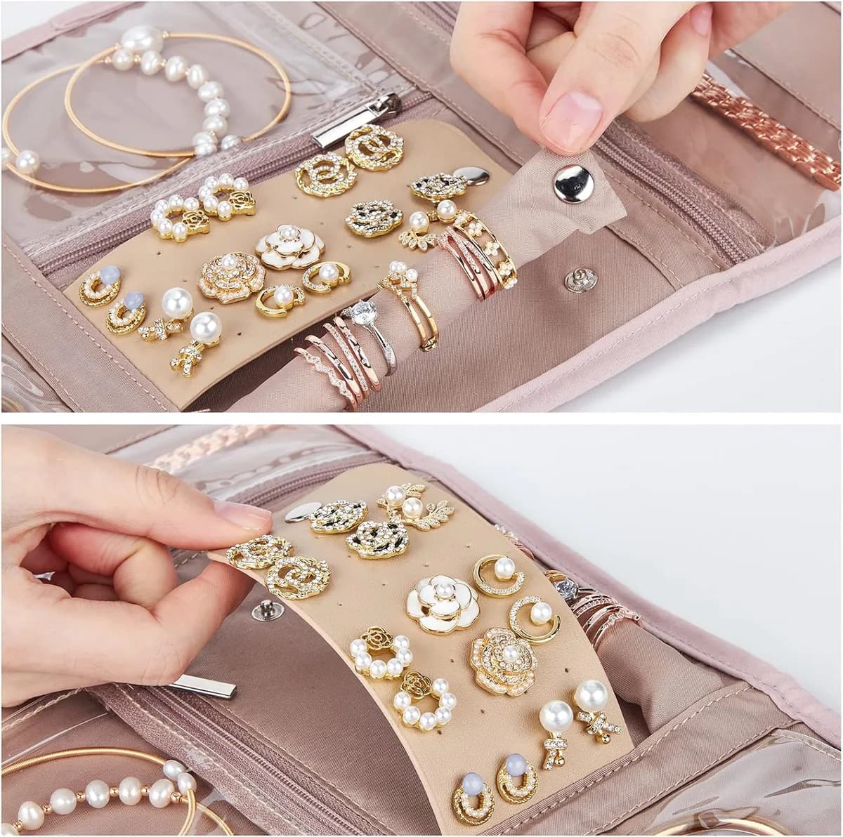 earring panels in the jewelry roll organizer, product photo