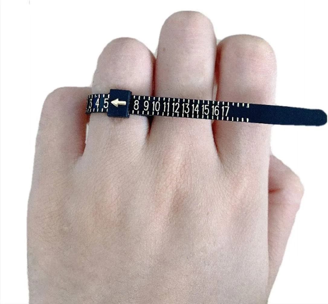 measuring a finger with the reusable ring sizer, product photo