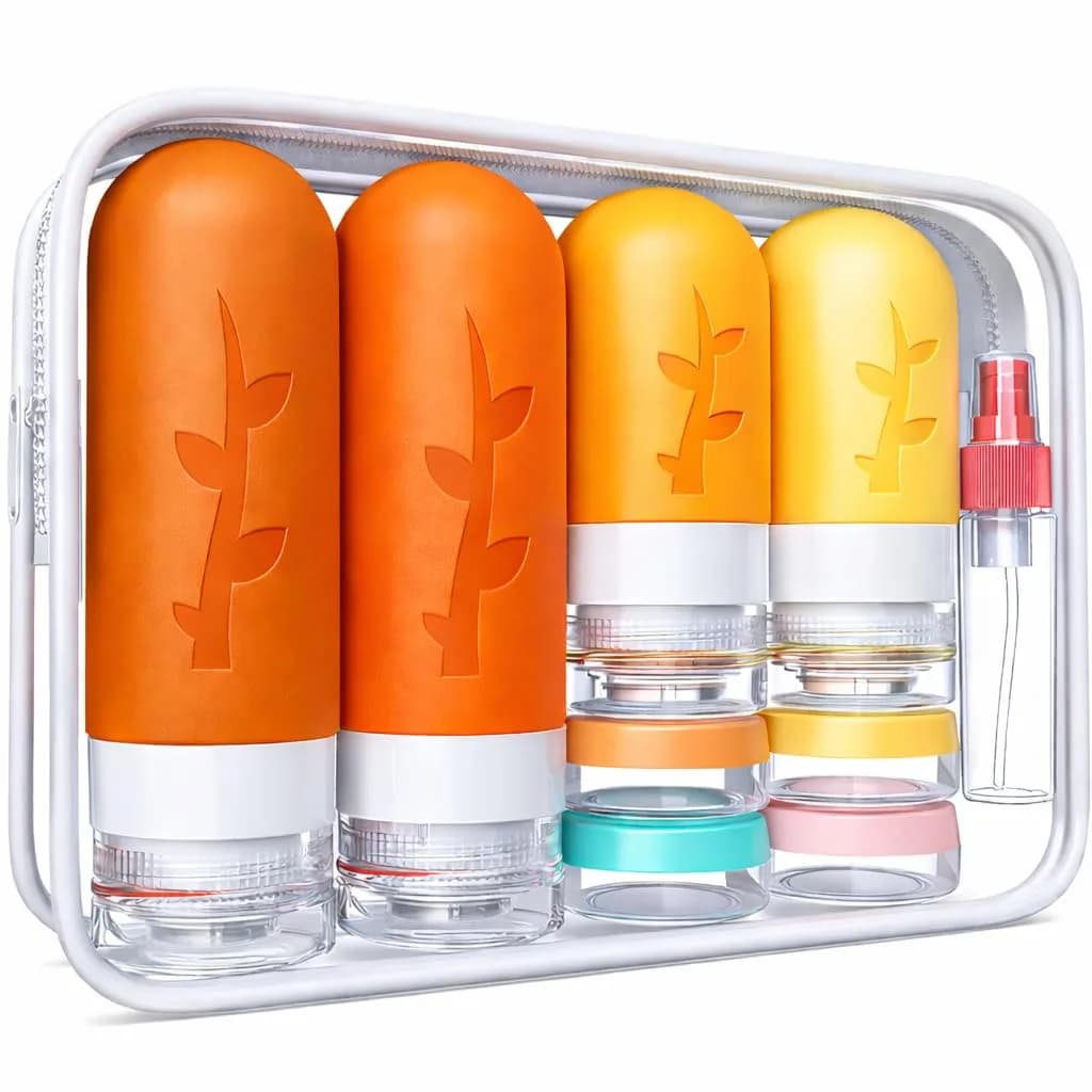 TSA approved travel bottles set in apricot