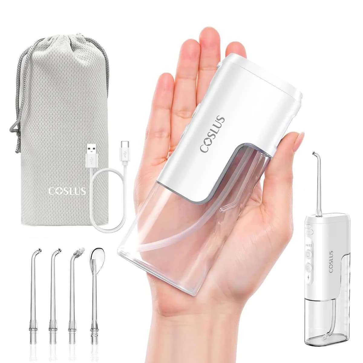mini travel water flosser in white