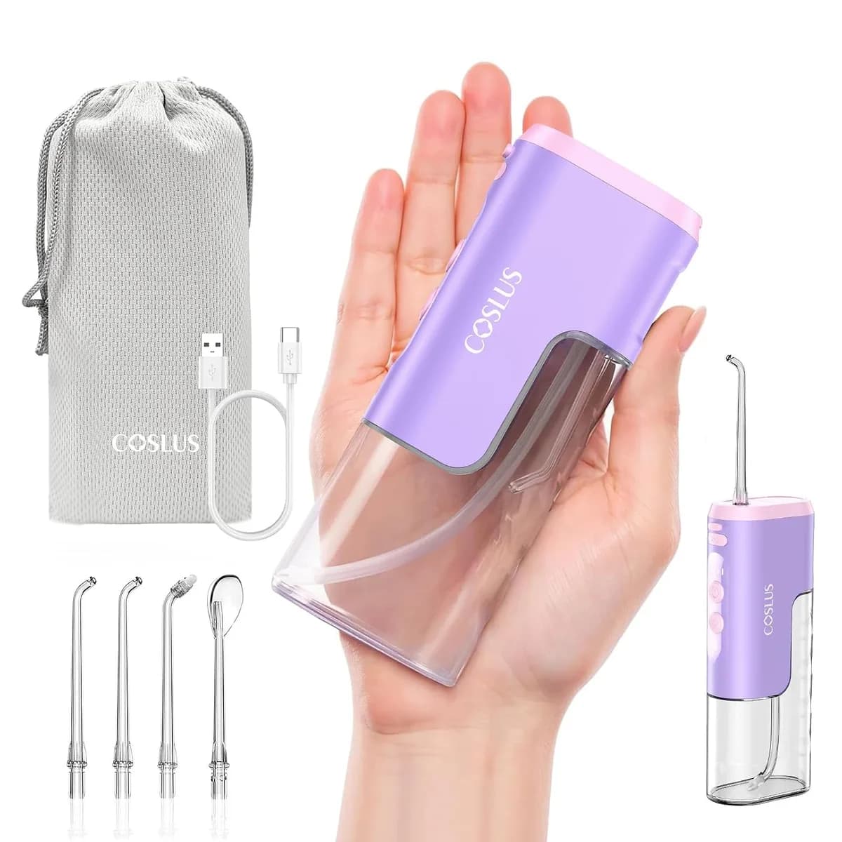 mini travel water flosser in purple