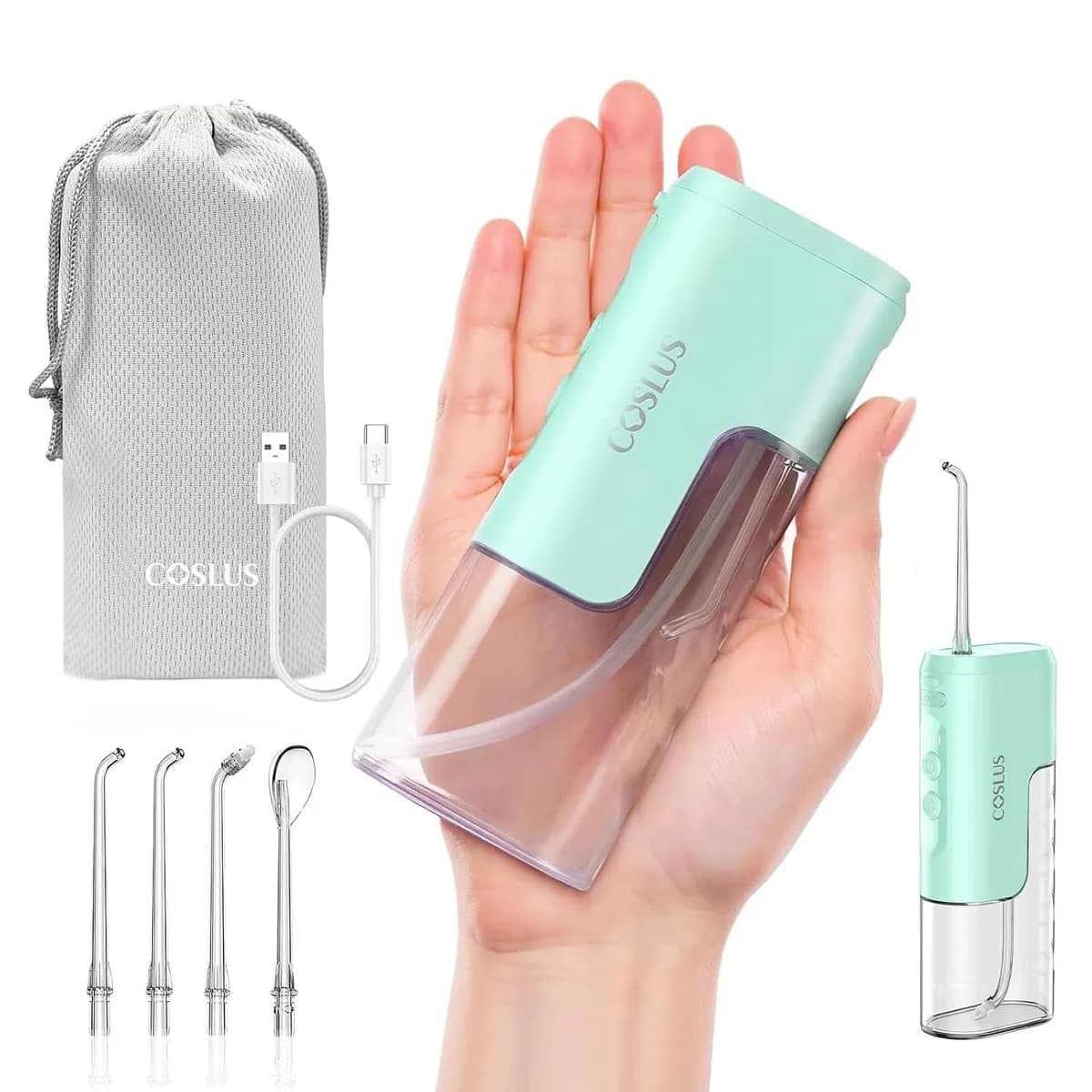 mini travel water flosser in green