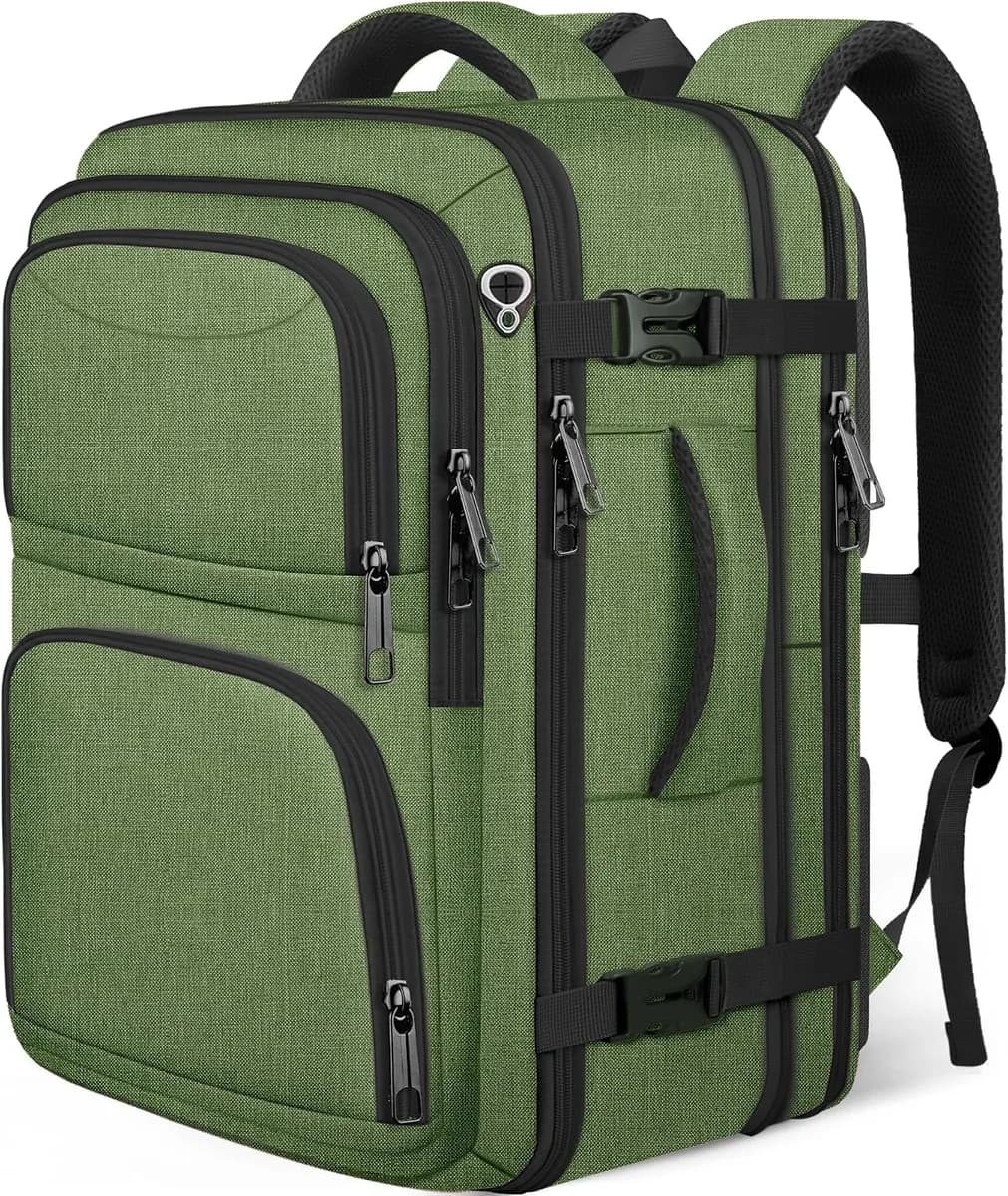 expandable carry-on travel backpack in green