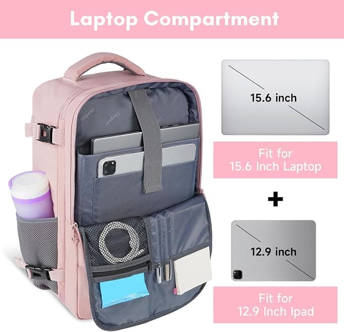 Taygeer Travel Backpack for Women, TSA Carry On Backpack Flight Approved | 15.6inch Laptop Mochila with Water Bottle Pocket & Shoe Pouch, Nurse Bag