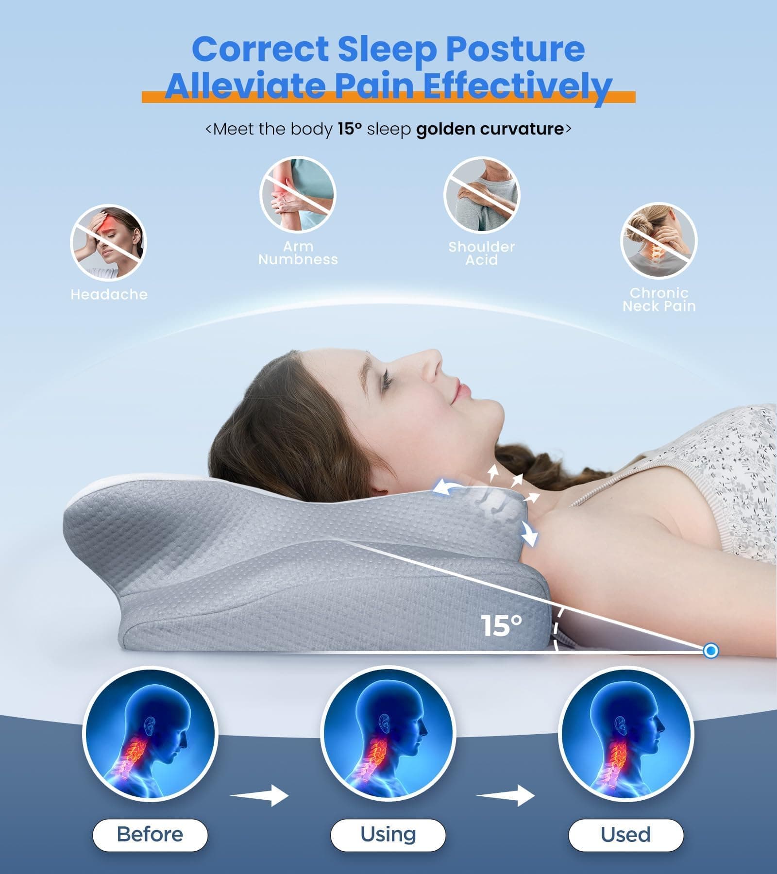 Ultra Pain Relief Cooling Pillow for Neck Support, Adjustable Cervical Pillow Cozy Sleeping, Odorless Ergonomic Contour Memory Foam Pillows,