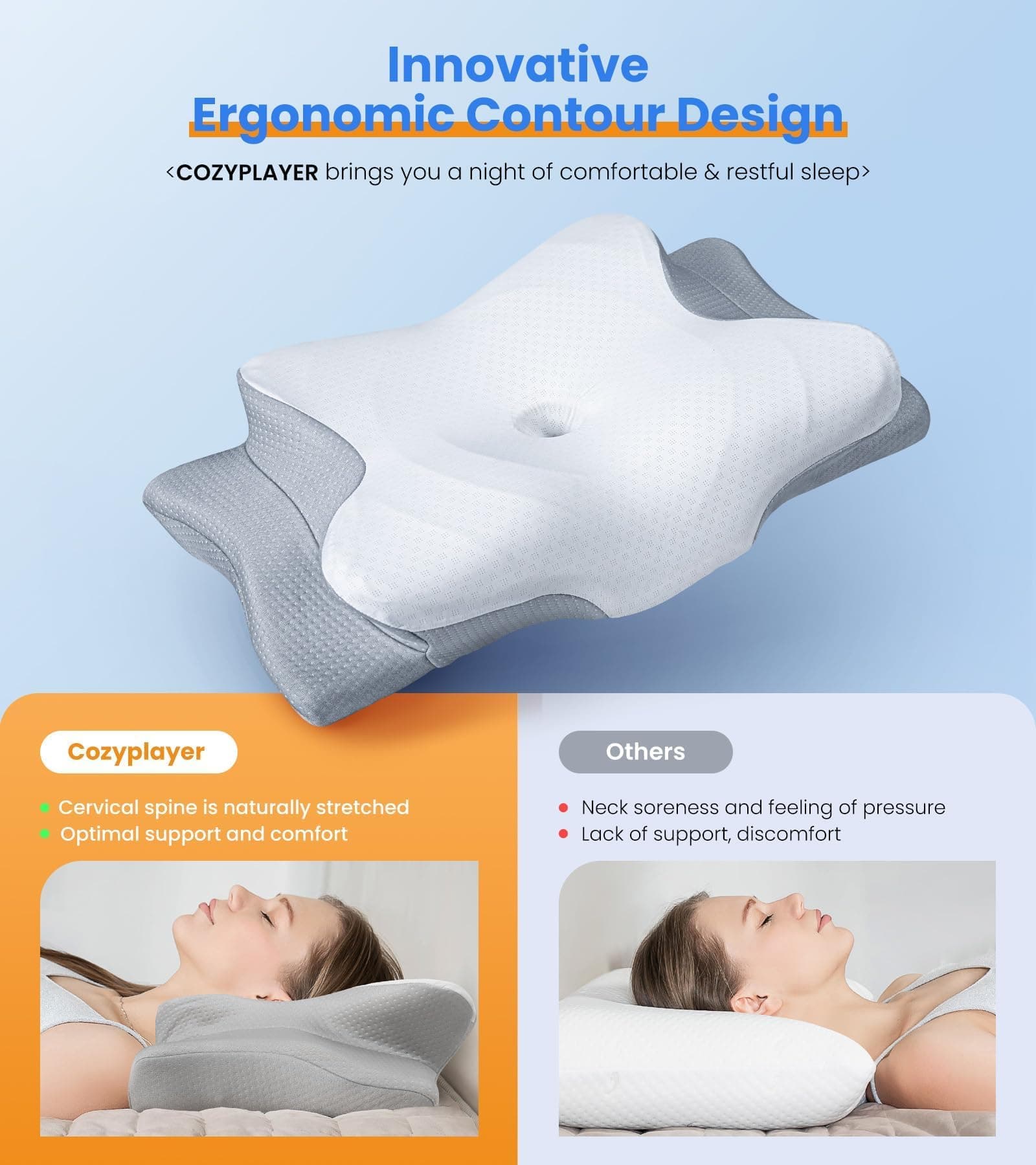 Ultra Pain Relief Cooling Pillow for Neck Support, Adjustable Cervical Pillow Cozy Sleeping, Odorless Ergonomic Contour Memory Foam Pillows,