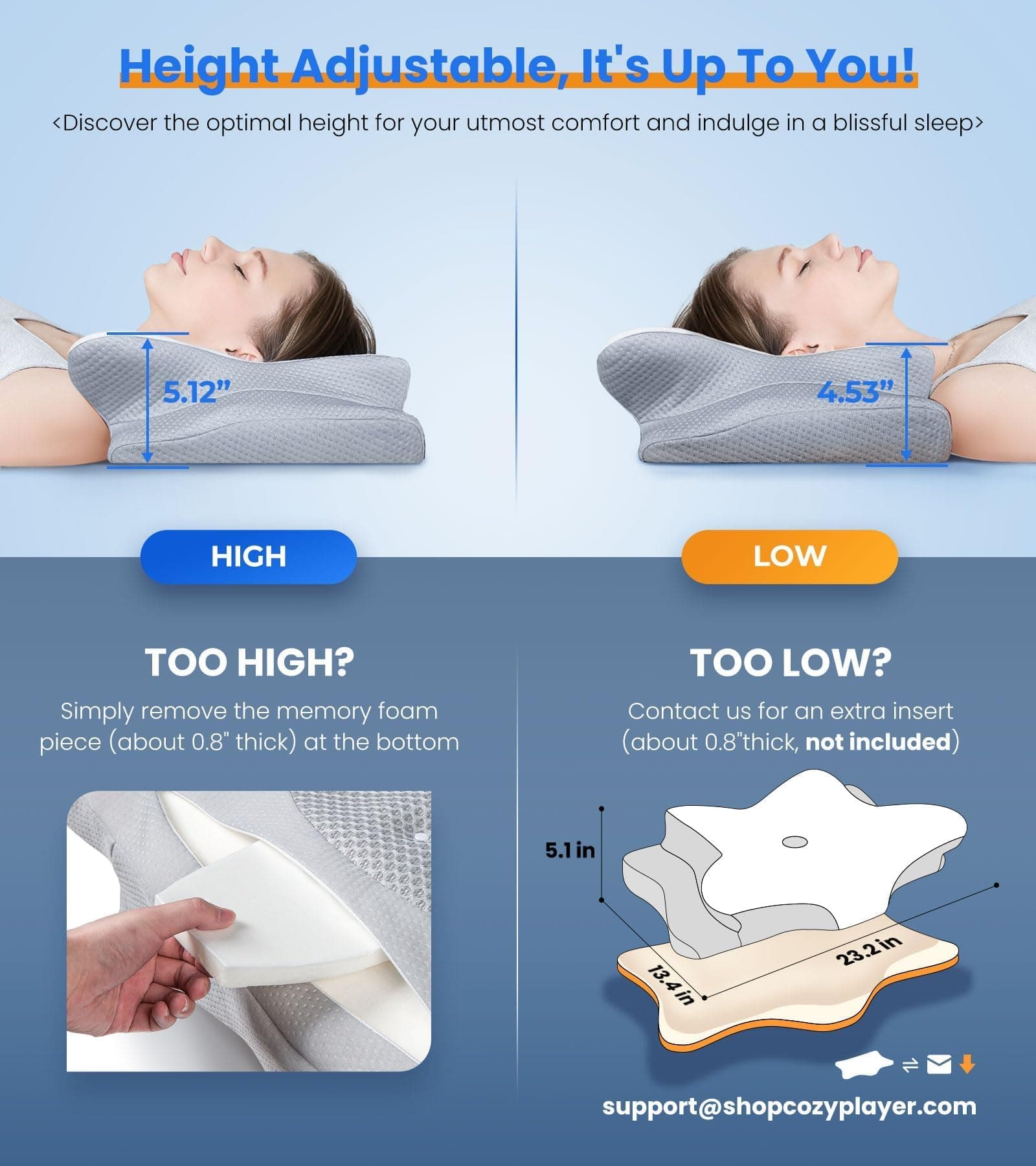 Ultra Pain Relief Cooling Pillow for Neck Support, Adjustable Cervical Pillow Cozy Sleeping, Odorless Ergonomic Contour Memory Foam Pillows,