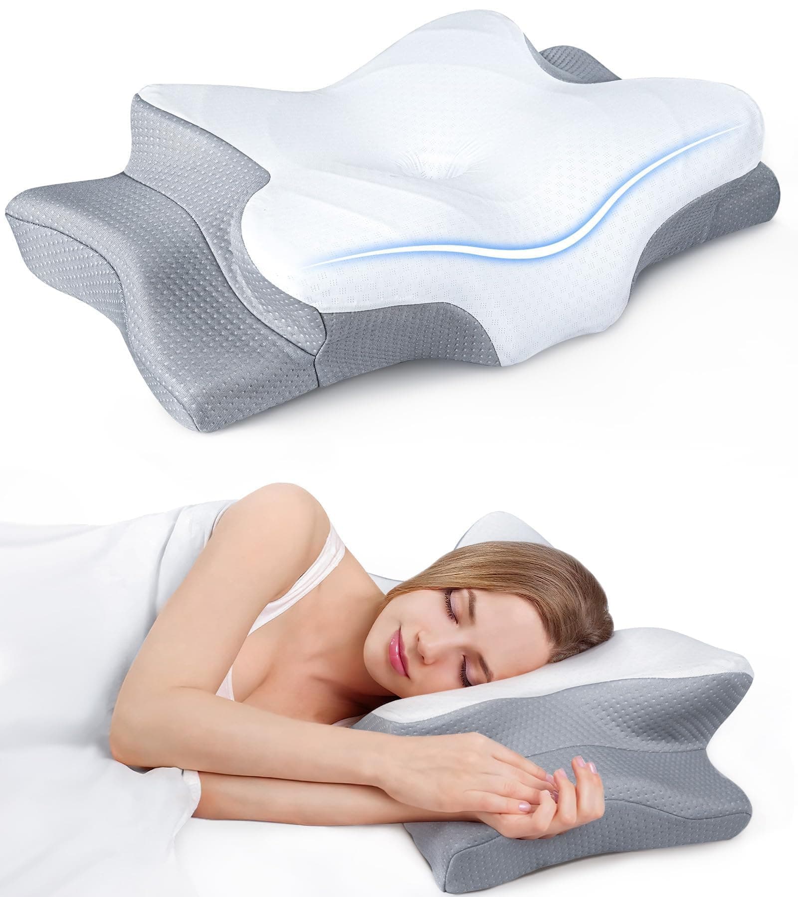 Ultra Pain Relief Cooling Pillow for Neck Support, Adjustable Cervical Pillow Cozy Sleeping, Odorless Ergonomic Contour Memory Foam Pillows,