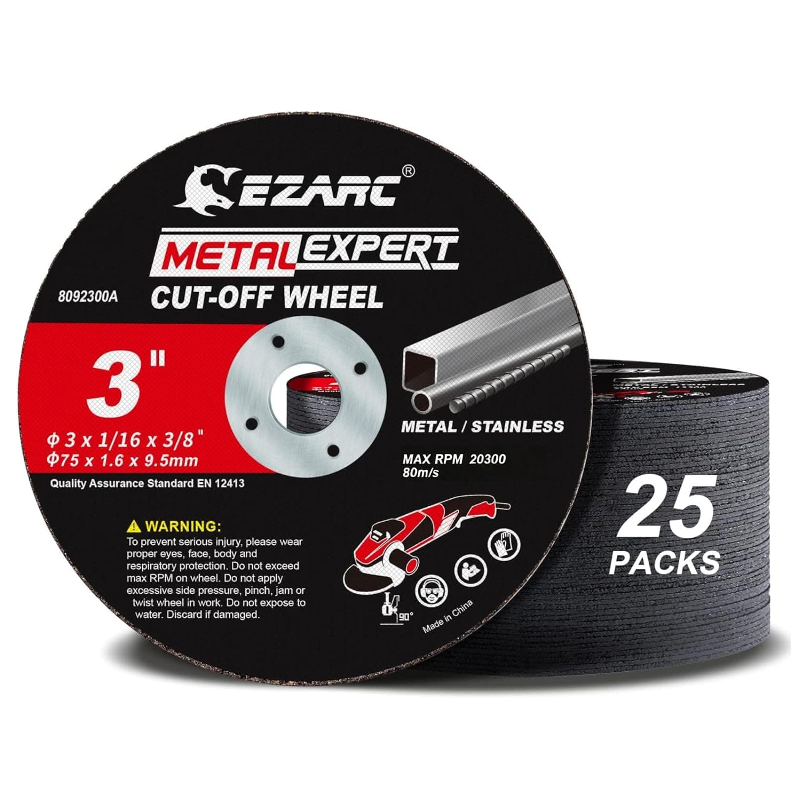 EZARC Cut Off Wheels 25 Pack, 3” x 1/16” x 3/8” Cutting Wheel, Metal & Stainless Steel Cutting Disc for Die Grinder