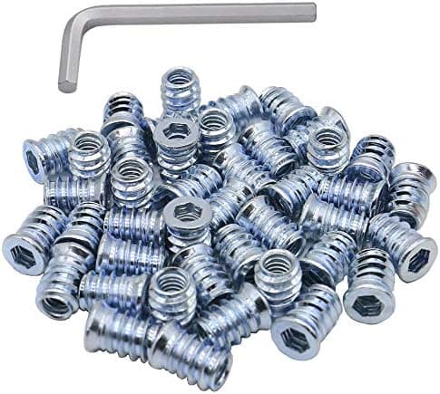 1/4"-20 Hex-Drive Threaded Inserts for Wood, 40-Pack with Hex Key