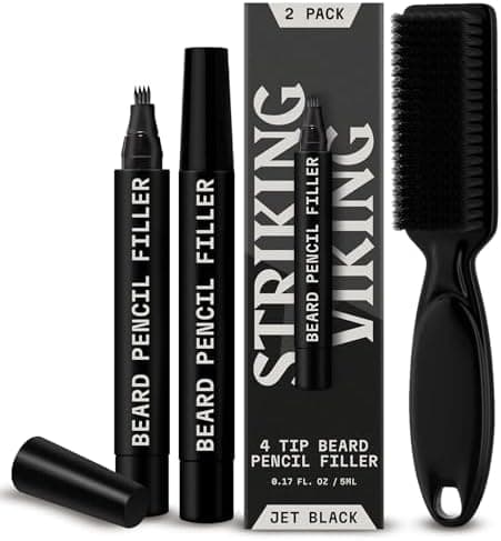 Beard Filler Pen and Bristle Brush Kit for Men, Jet Black, Waterproof - 2-Pack