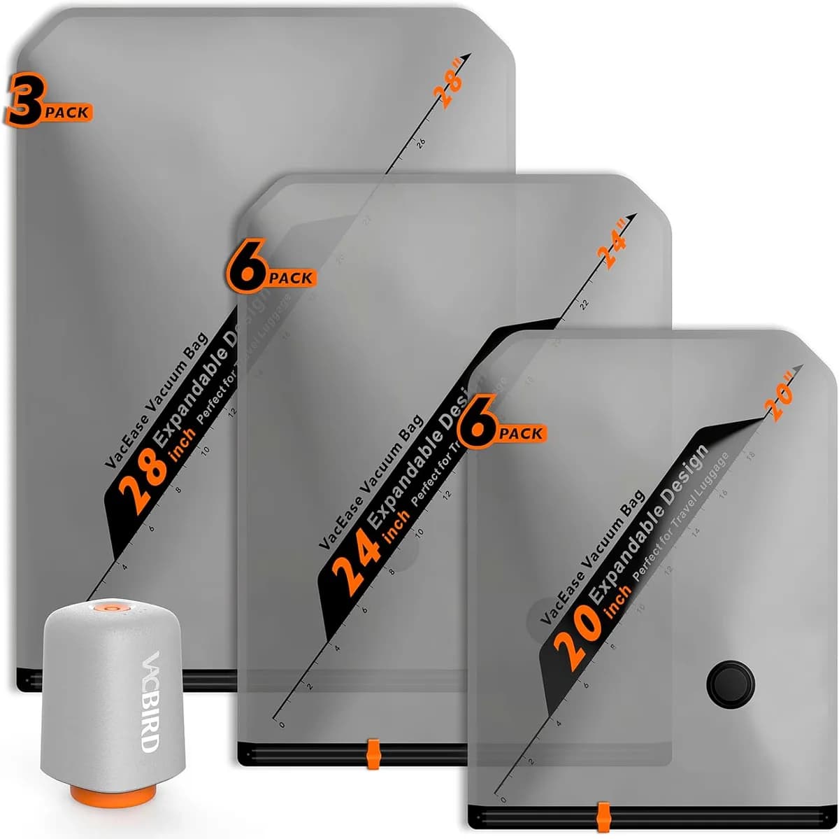 vacuum storage bags with electric pump, 15 combo set in three sizes