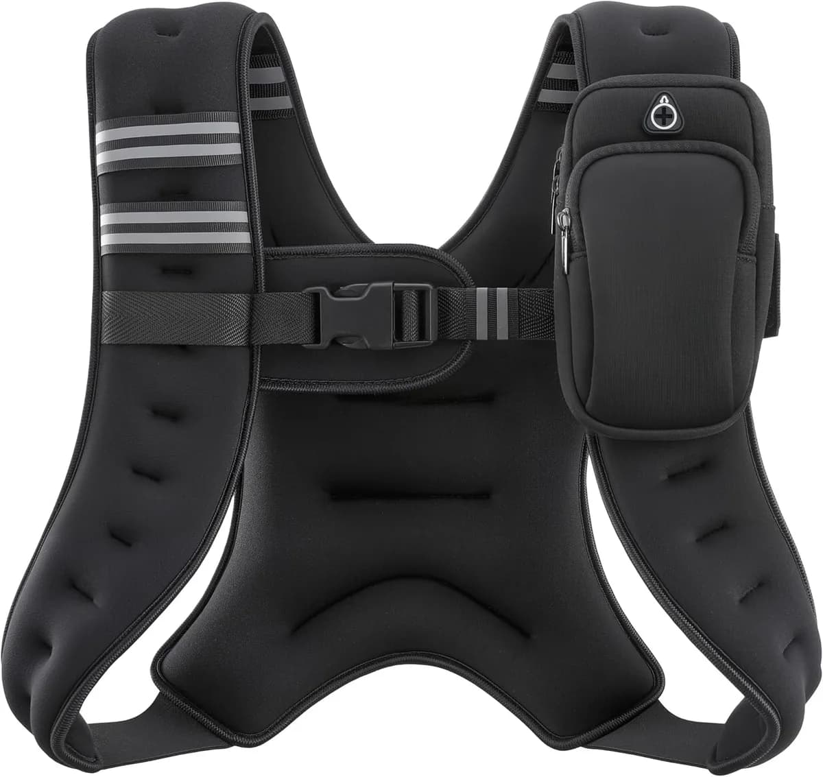 black weighted vest with reflective stripes