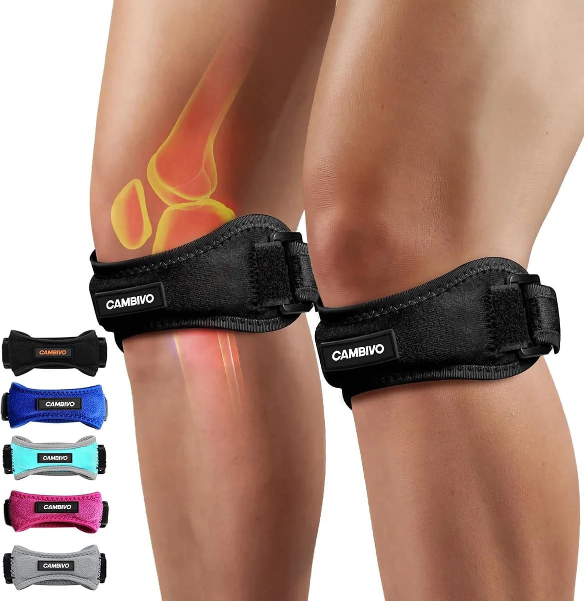 black patella tendon knee straps worn below the kneecap