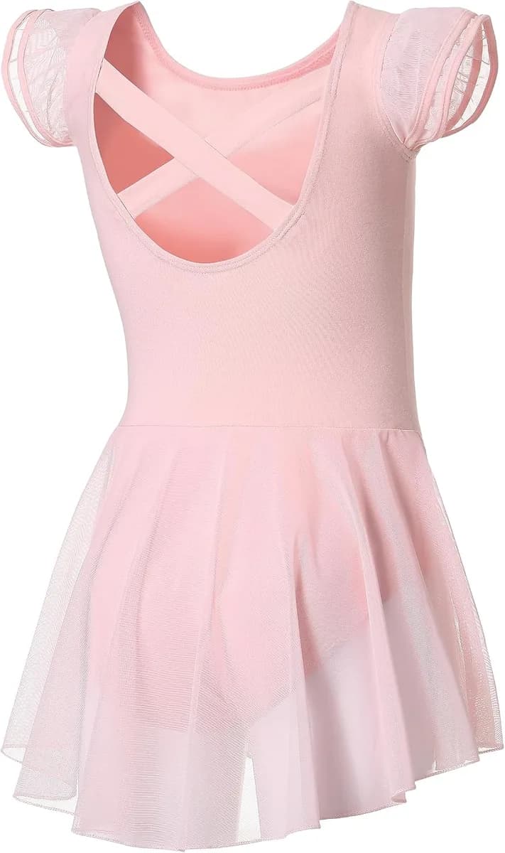 pink girls ballet leotard with skirt
