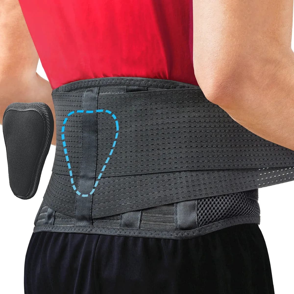 black lower back brace with lumbar pad