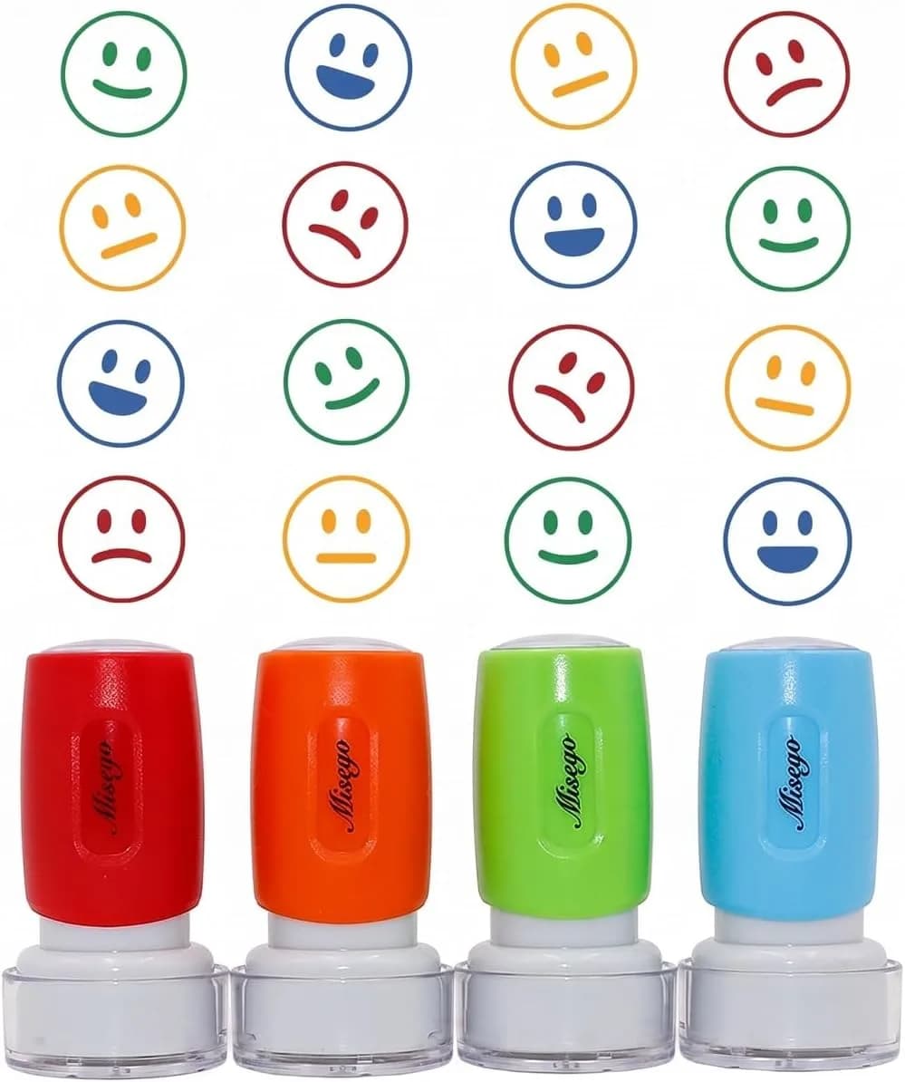 teacher smiley face stamp set in four colors