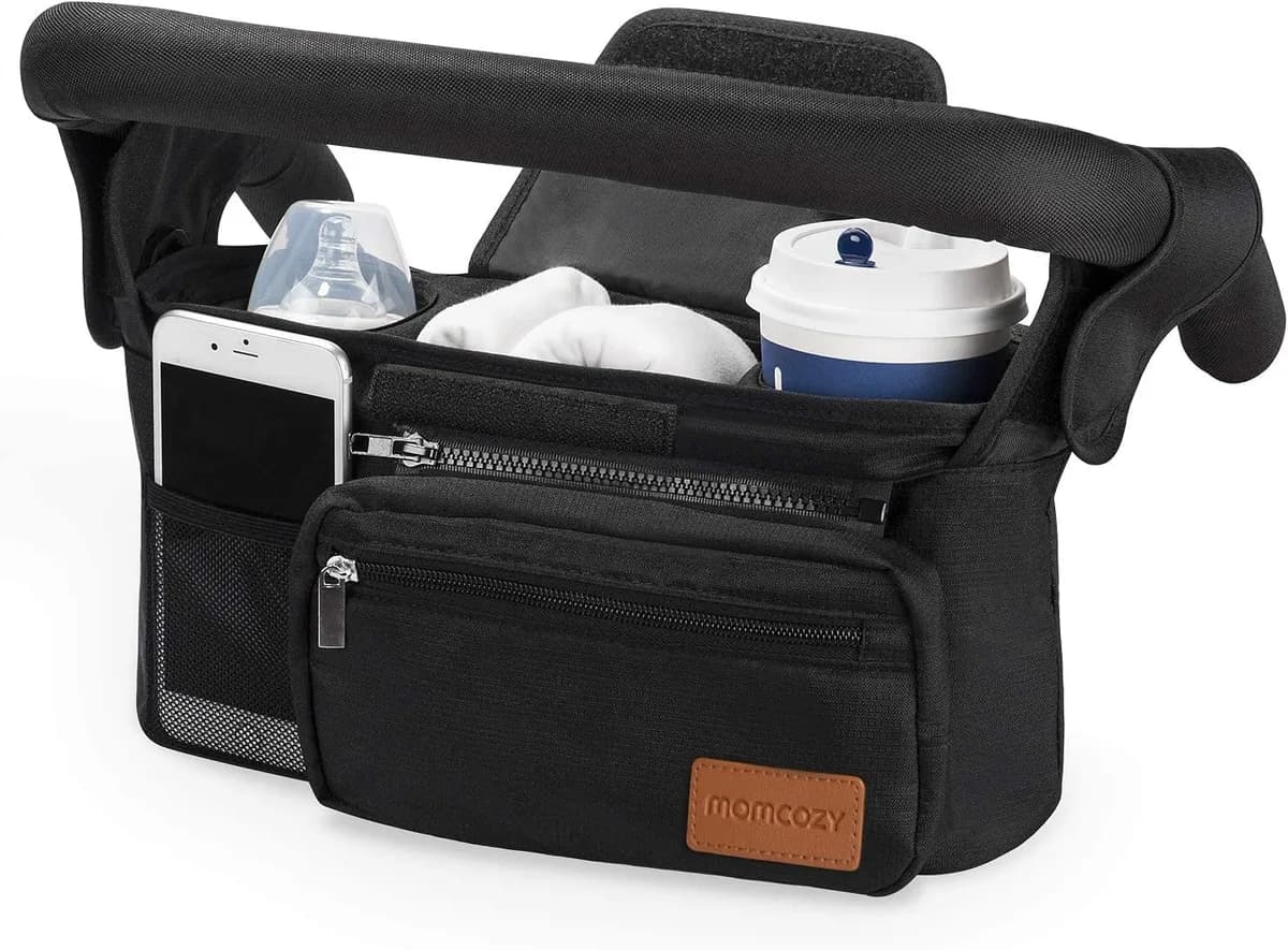 black universal stroller organizer with cup holders