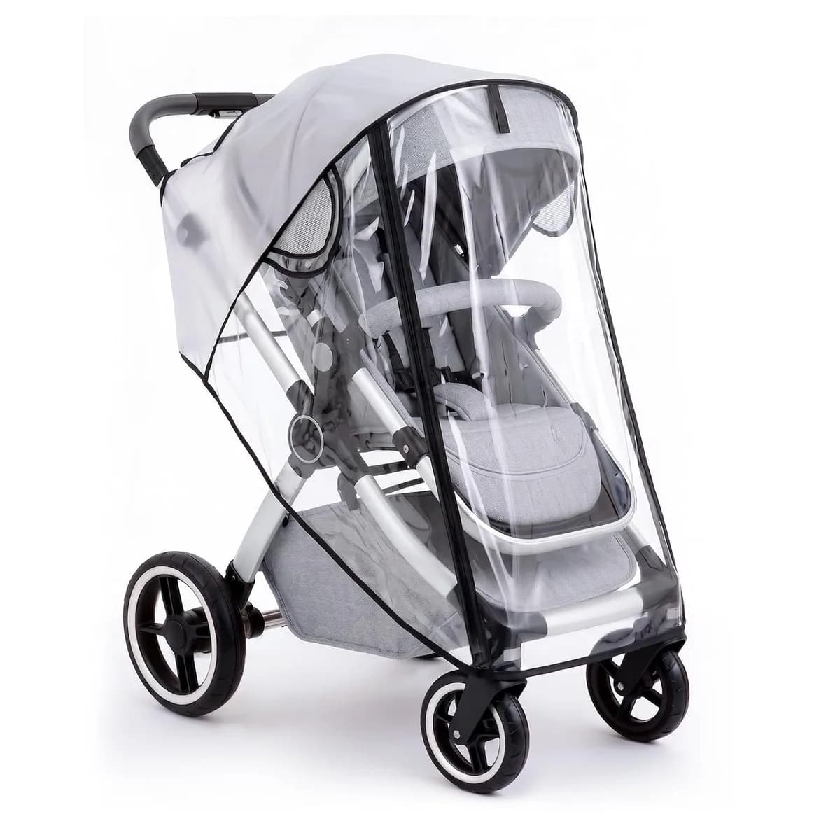 clear universal stroller rain cover on a stroller