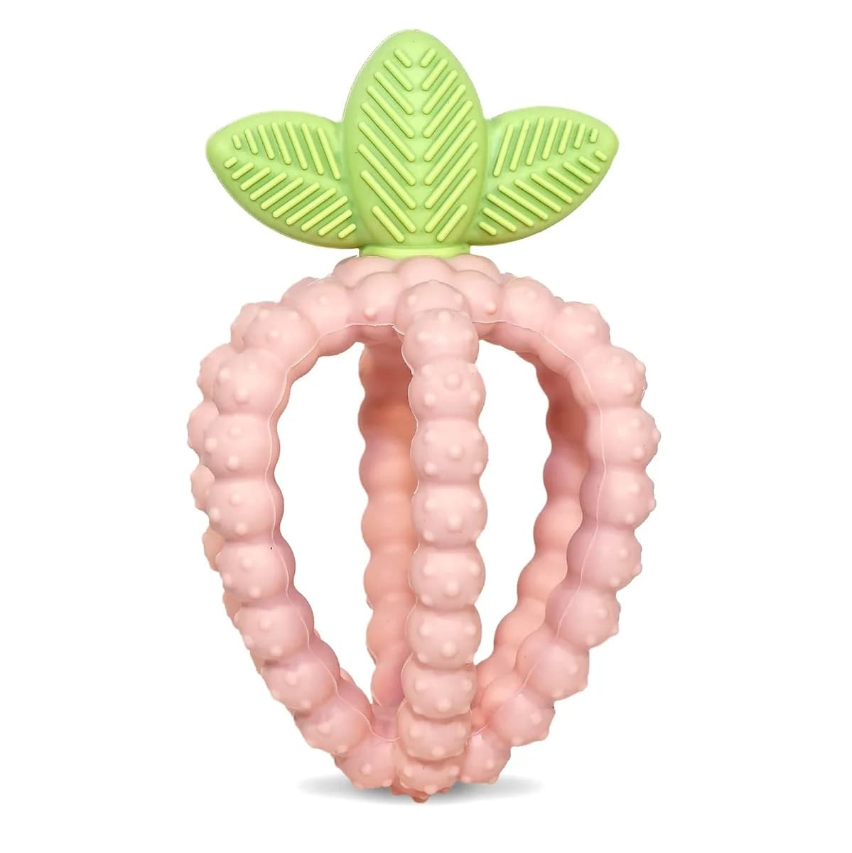 pink strawberry silicone teething toy