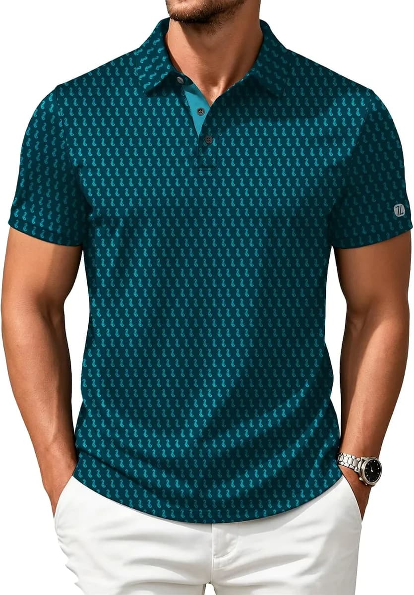 men's printed golf polo shirt in teal