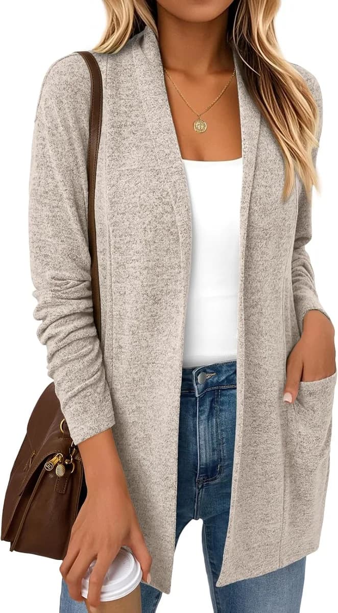 oatmeal women's lightweight open front cardigan