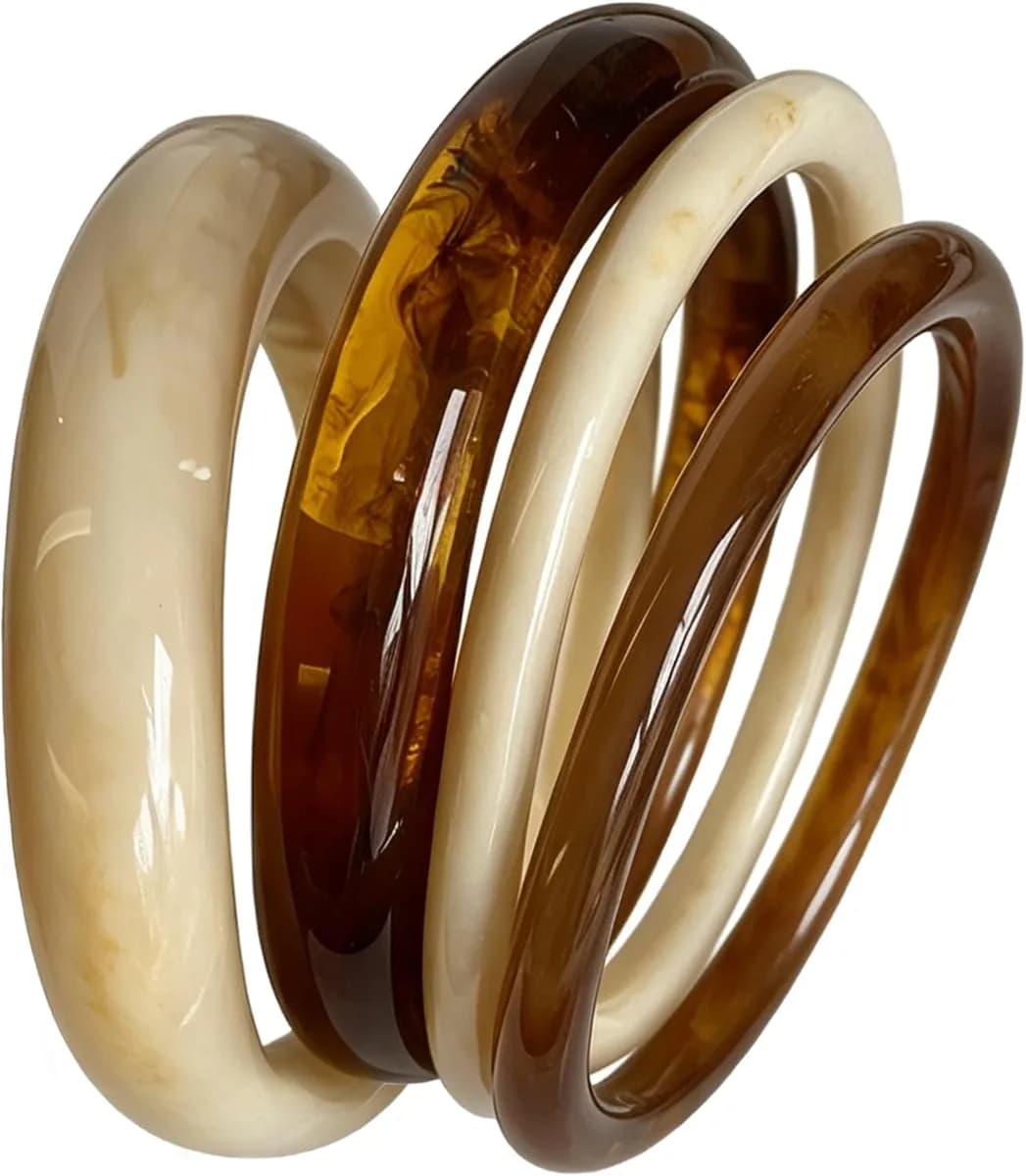 set of 4 chunky resin bangles in amber and cream