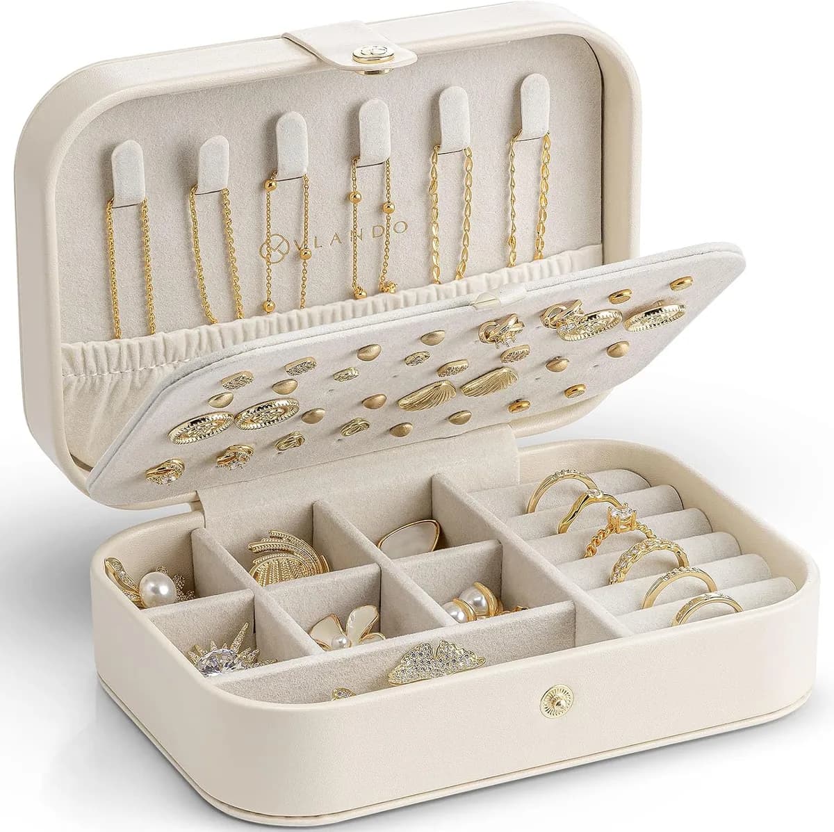 open travel jewelry case with two layers