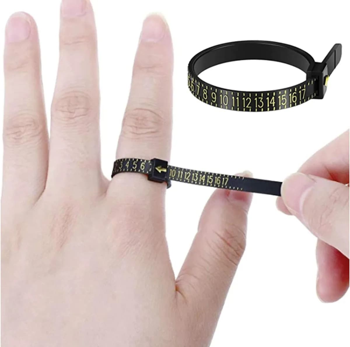 reusable ring sizer on a finger