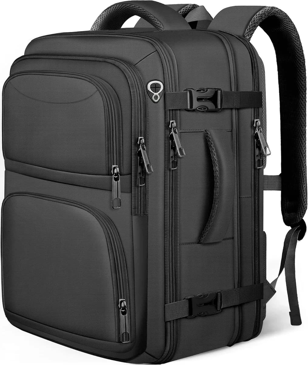black expandable carry-on travel backpack